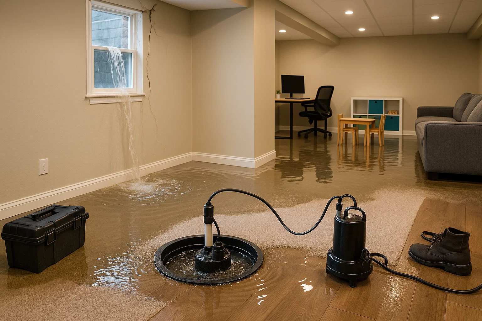 Flooded basement in Cincinnati home due to sump pump failure